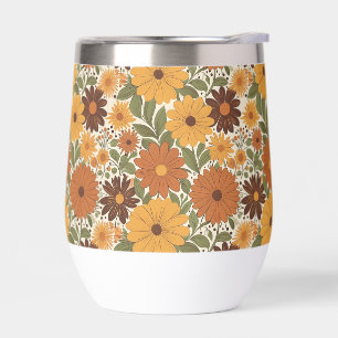 vintage 70s styled floral/flower thermal wine tumbler