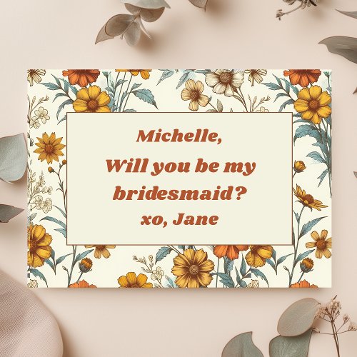 Vintage 70s Wildflower Boho Bridesmaid Proposal Note Card