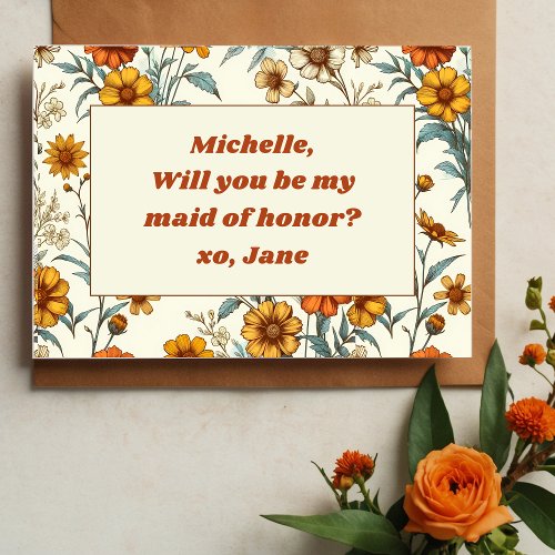 Vintage 70s Wildflower Boho Maid of Honor Proposal Note Card