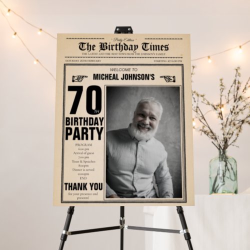 Vintage 70th Birthday Funny Newspaper Welcome Sign