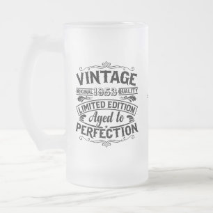 Vintage 70th Birthday Gift For Men of Women Retro Frosted Glass Beer Mug