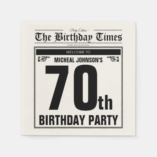 Vintage 70th Birthday Old Newspaper Funny Custom Napkins