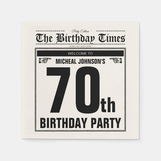 Vintage 70th Birthday Old Newspaper Funny Custom Napkins (Front)