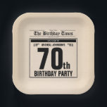 Vintage 70th Birthday Old Newspaper Funny Custom Paper Plates<br><div class="desc">Vintage 70th Birthday Old Newspaper Funny Custom Paper Plates. Celebrate in style with our Old Newspaper Vintage Party Theme. Featuring a front-page newsprint tabloid design, this invitation adds a touch of nostalgia to milestone birthdays. With humorous headlines and the option to include a custom photo, it guarantees a fun and...</div>
