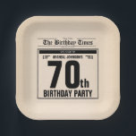 Vintage 70th Birthday Old Newspaper Funny Custom Paper Plates<br><div class="desc">Vintage 70th Birthday Old Newspaper Funny Custom Paper Plates. Celebrate in style with our Old Newspaper Vintage Party Theme. Featuring a front-page newsprint tabloid design, this invitation adds a touch of nostalgia to milestone birthdays. With humorous headlines and the option to include a custom photo, it guarantees a fun and...</div>
