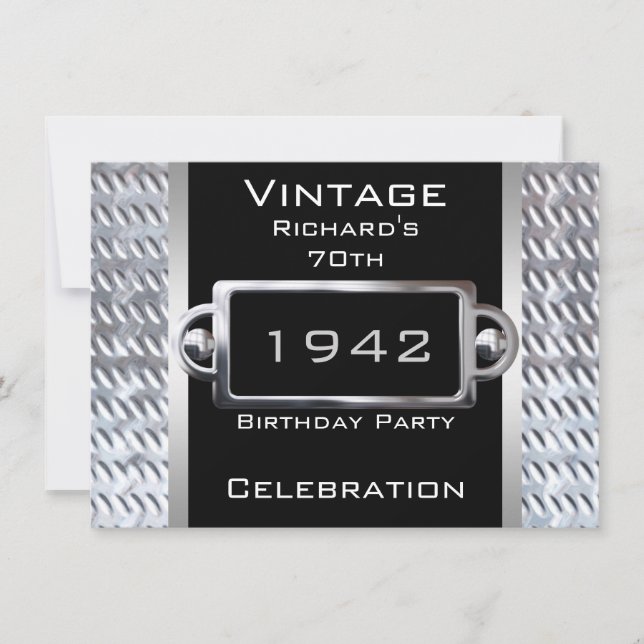 Vintage 70th Black Metal Birthday Party Invitation (Front)