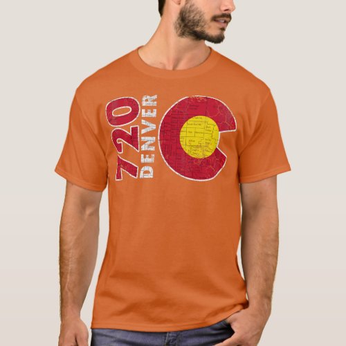 Vintage 720 Denver Colorado Flag Map Home T_Shirt