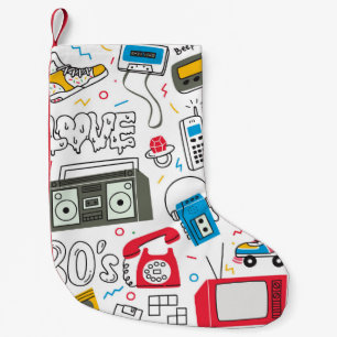 Vintage 80's 90's doodle with boom box, television small christmas stocking