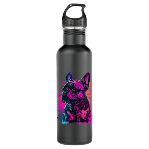 Vintage 80s Aesthetic with French Bulldog Stainless Steel Water Bottle