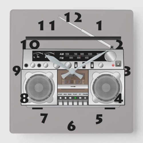 VINTAGE 80s CLASSIC RADIO TAPE PLAYER  Square Wall Clock