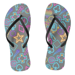 Vintage 80's Neon Light Pattern 01 Grey BG Flip Flops