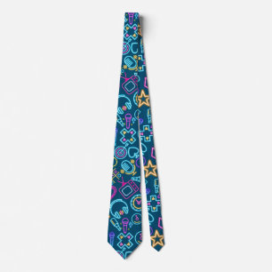 Vintage 80's Neon Light Pattern 01x4 DBlue BG Neck Tie