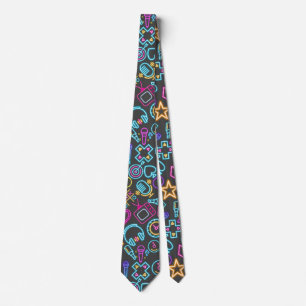 Vintage 80's Neon Light Pattern 01x4 DGrey BG Neck Tie