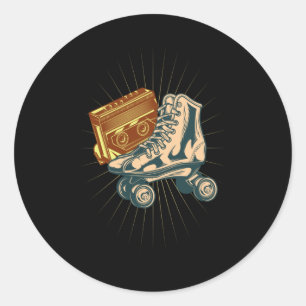 Vintage 80s Roller Skates and Cassette Radio Lover Classic Round Sticker