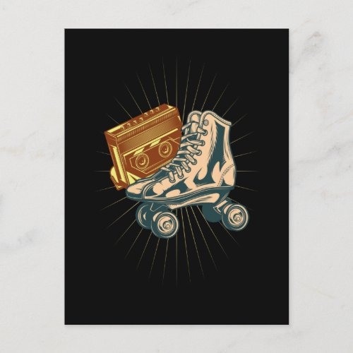 Vintage 80s Roller Skates and Cassette Radio Lover Postcard