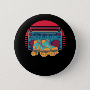 Vintage 80s Roller Skating Girl Disco Rollerskates Button