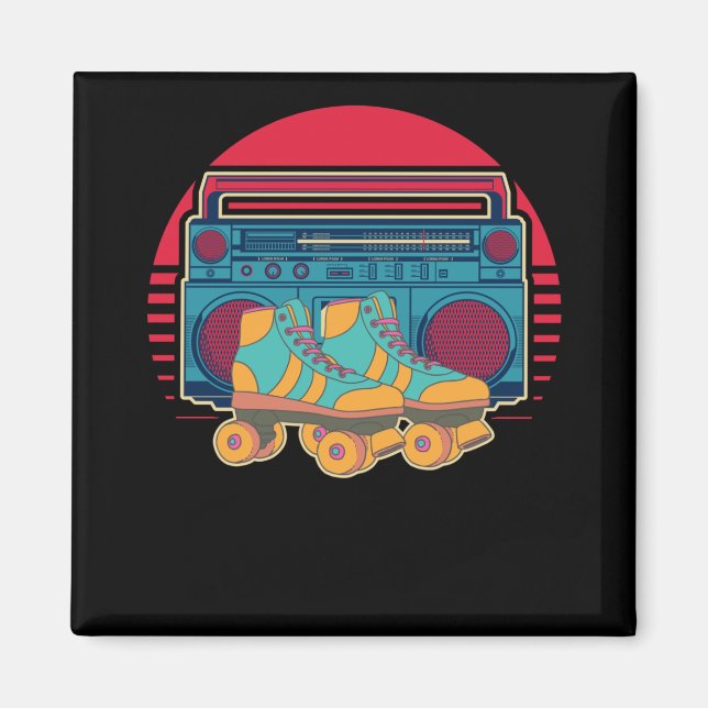 Vintage 80s Roller Skating Girl Disco Rollerskates Magnet (Front)