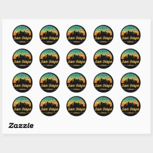 Vintage 80s San Diego City Skyline Retro Sunset Classic Round Sticker