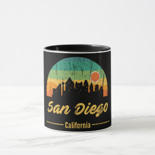 Vintage 80s San Diego City Skyline Retro Sunset Mug