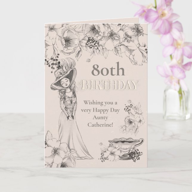 Vintage 80th Any Age Florals Lady Birthday Card (Orchid)