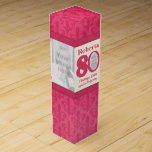 Vintage 80th Birthday name & photos custom box<br><div class="desc">Pink and cream ribbon and fleur-de-lis patterned girlie birthday gift box for wine, spirits or drinks. Reads Roberta 80 Vintage 1938 aged to perfection, customize with your own birthday girls name vintage birth year and three photos of your choice, one in the 0 of 80 and the other two on...</div>