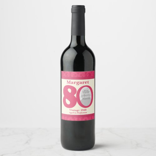 Vintage 80th birthday photo custom wine labels