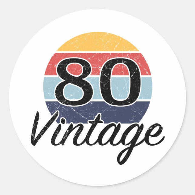 Vintage 80th Birthday Sunset Classic Round Sticker (Front)