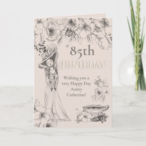 Vintage 85th Elegant Georgian Lady Floral Birthday Card