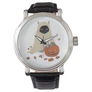 Vintage 90s Black Cat Pumpkin Halloween Spooky Watch