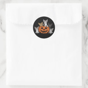 Vintage 90s Cat Halloween Retro Spooky Season Classic Round Sticker
