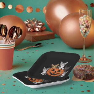 Vintage 90s Cat Halloween Retro Spooky Season Paper Plates