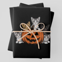 Vintage 90s Cat Halloween Retro Spooky Season  Wrapping Paper Sheets
