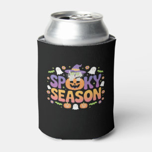 Vintage 90s Cat Pumpkin Halloween Retro Floral Spo Can Cooler