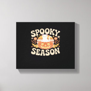 Vintage 90s Cat Pumpkin Halloween Retro Floral Spo Canvas Print