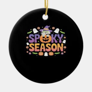 Vintage 90s Cat Pumpkin Halloween Retro Floral Spo Ceramic Ornament