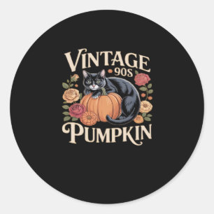 Vintage 90s Cat Pumpkin Halloween Retro Floral Spo Classic Round Sticker