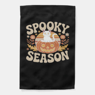 Vintage 90s Cat Pumpkin Halloween Retro Floral Spo Garden Flag
