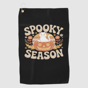 Vintage 90s Cat Pumpkin Halloween Retro Floral Spo Golf Towel