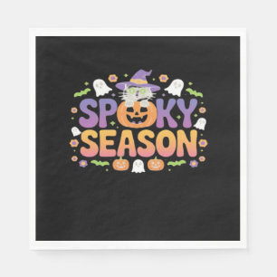 Vintage 90s Cat Pumpkin Halloween Retro Floral Spo Napkins