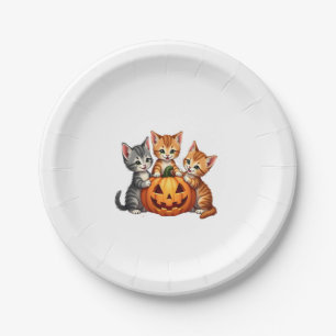 Vintage 90s Cat Pumpkin Halloween Retro Floral Spo Paper Plates