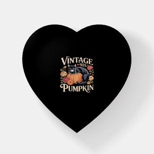 Vintage 90s Cat Pumpkin Halloween Retro Floral Spo Paperweight