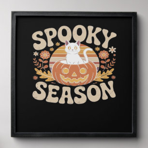 Vintage 90s Cat Pumpkin Halloween Retro Floral Spo Peel And Stick Photo Tile