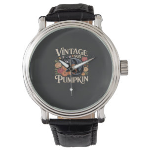 Vintage 90s Cat Pumpkin Halloween Retro Floral Spo Watch
