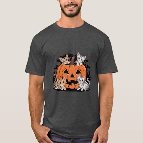 Vintage 90s Cat Pumpkin Halloween Retro Floral  T_Shirt