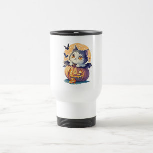 Vintage 90s Cat Pumpkin Halloween Retro Travel Mug