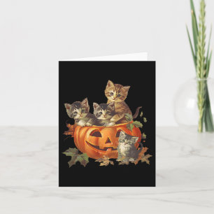 Vintage 90s Cat Retro Pumpkin Kittens Halloween Ca Card