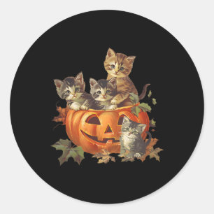 Vintage 90s Cat Retro Pumpkin Kittens Halloween Ca Classic Round Sticker