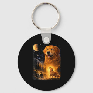 Vintage 90s Golden Retriever Howling At The Moon D Keychain