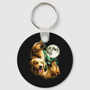 Vintage 90s Golden Retriever Howling at The Moon Keychain