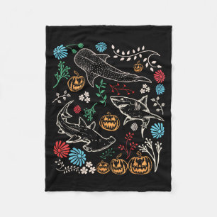 Vintage 90s Halloween Shark Pumpkin Ocean Marine B Fleece Blanket